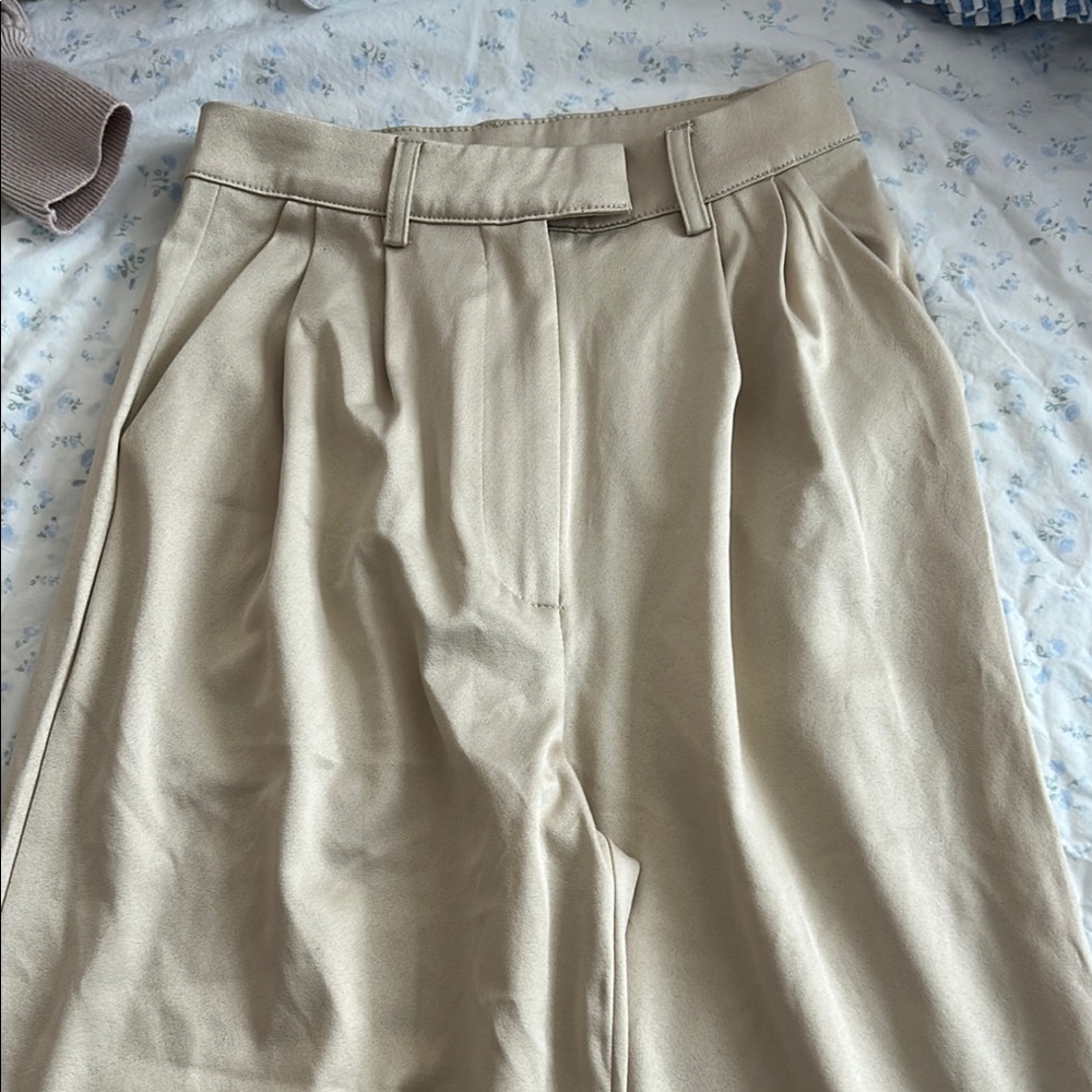 Princess Polly Satin Beige Pleated Trousers
